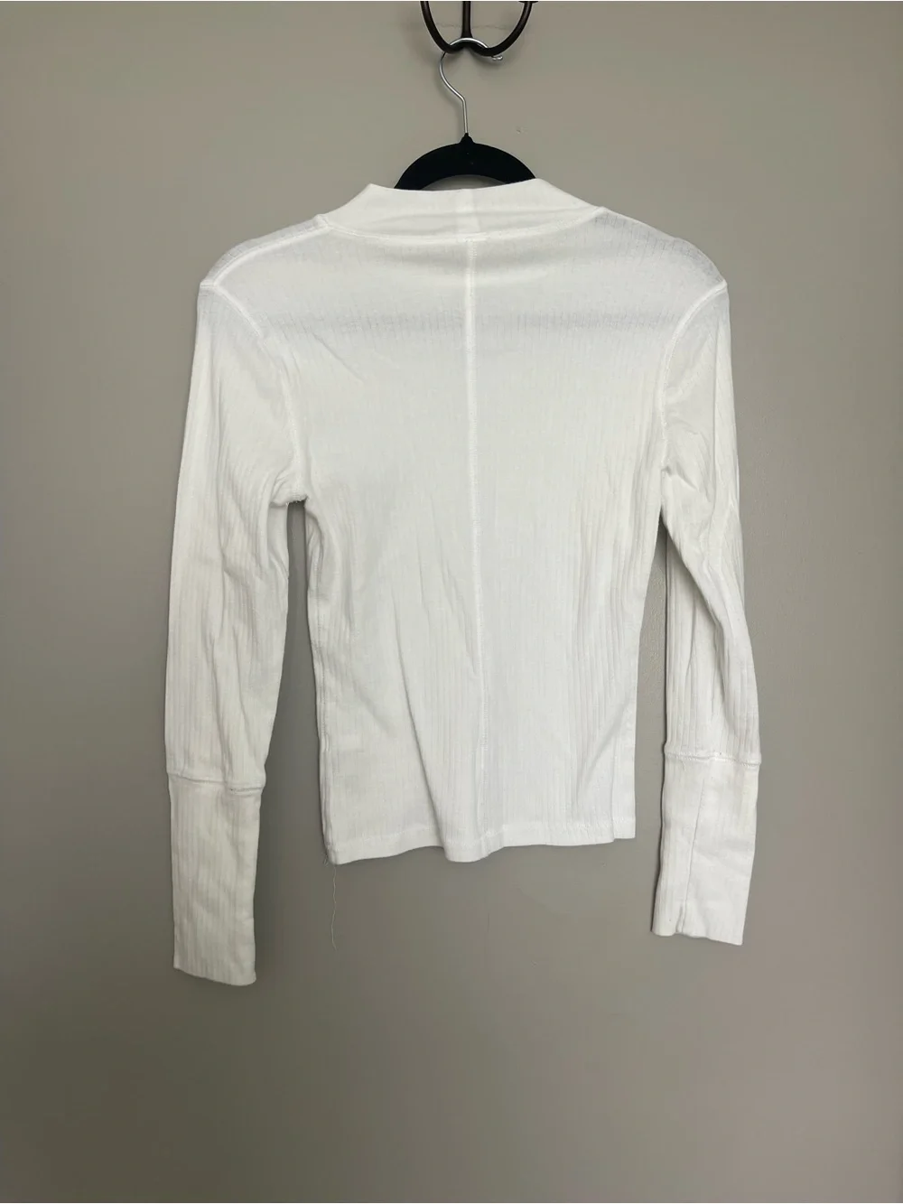 Free People White Ribbed Mock Neck Long Sleeve Top